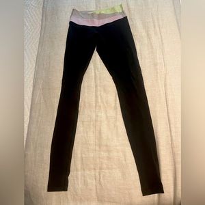 Lululemon Black Full Length Leggings Size 2, Green and Purple Waistband